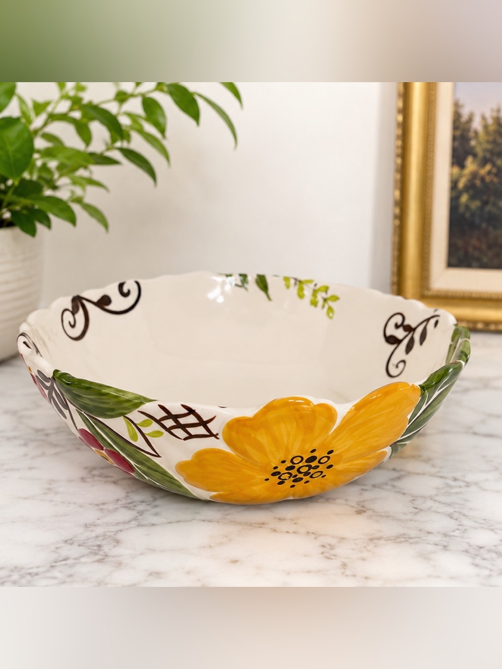 Vida by Eva Mendes for España “Jardine” Hand-Painted Floral Serving Bowl